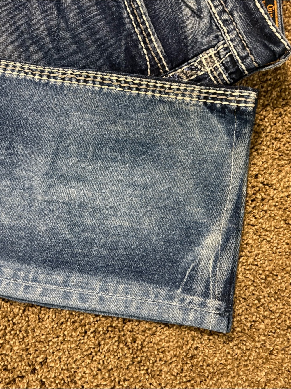 Size 31 Women Rock Revival Dark/faded Blue Embellished Pocket flare leg Jeans - Picture 7 of 8
